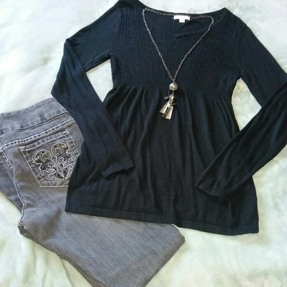 Black Knit Maternity Sweater with Empire Waist